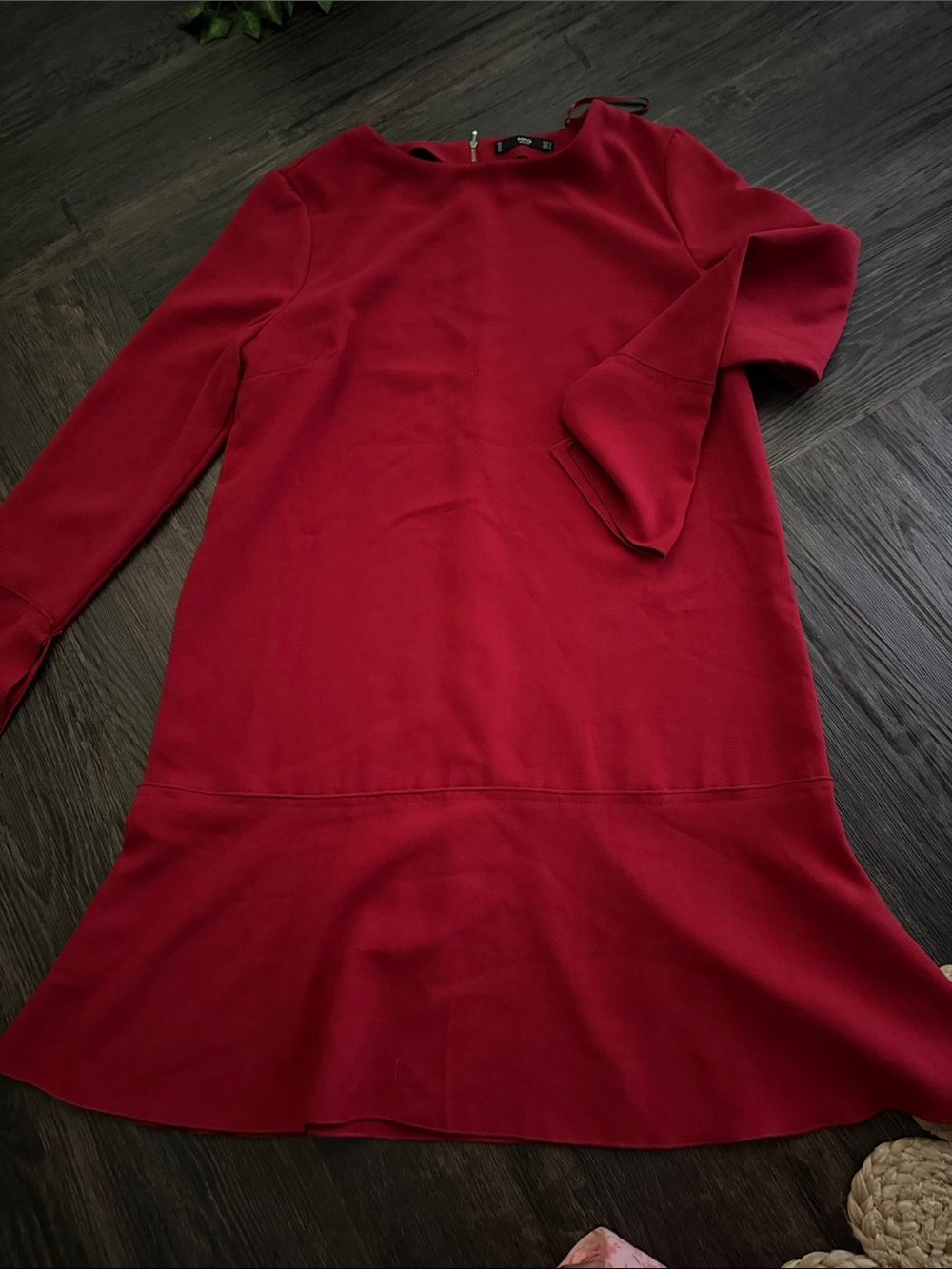 Mango Red Long Sleeve Flared-Hem Shift Dress